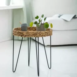 Mesas De Apoio-CASA Akela Mesa Auxiliar Preto, Natural