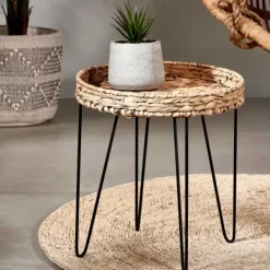Mesas De Apoio-CASA Akela Mesa Auxiliar Preto, Natural