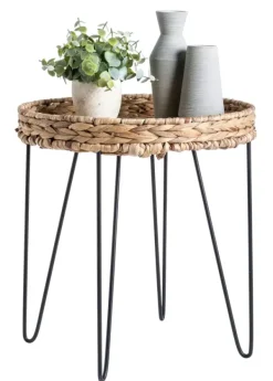 Mesas De Apoio-CASA Akela Mesa Auxiliar Preto, Natural