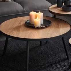 Mesas De Centro-CASA Alexis Mesa De Centro Preto, Natural