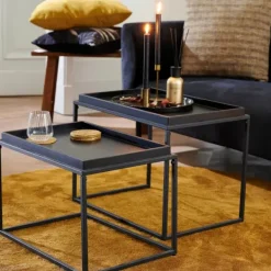 Mesas De Apoio-CASA Apollo Mesas Auxiliares Conjunto De 2 Preto