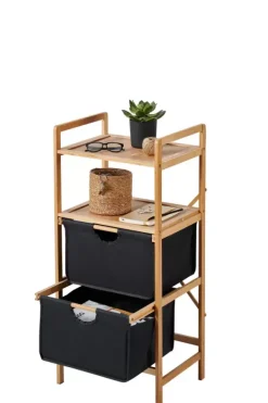 Cómodas-CASA Bamboo C Moda De 2 Gavetas Preto, Natural