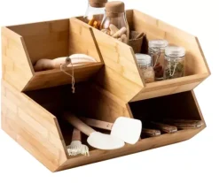 Caixas De Alimentos-CASA Bamboo Organizador Empilh Vel Natural