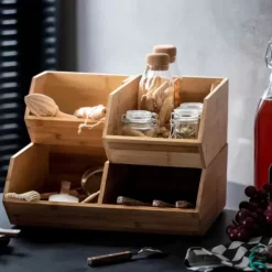 Caixas De Alimentos-CASA Bamboo Organizador Empilh Vel Natural