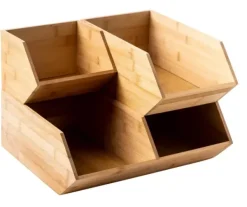 Caixas De Alimentos-CASA Bamboo Organizador Empilh Vel Natural