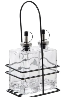 Azeiteiras-CASA Bistro Galheteiro Em Suporte Preto, Transparente