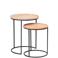 Mesas De Apoio-CASA Gom Mesas Auxiliares Conjunto De 2 Preto, Natural