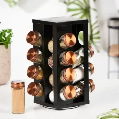 Potes Para Ervas-CASA Lux Carrossel De Especiarias 16 Potes Preto, Transparente, Acobreado