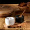 Acessórios De Cozinha-CASA Marble Saleiro Com Colher E Suporte Preto, Branco, Natural