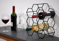 Acessórios De Vinho-CASA Nau Estante Para Vinho Para 9 Garrafas Preto