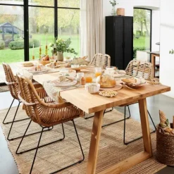 Mesas De Jantar-CASA New Oak Mesa De Jantar Com Pernas Triangulares De Madeira