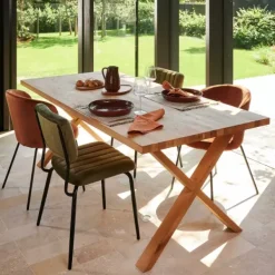 Mesas De Jantar-CASA New Oak Mesa De Jantar Com Pernas Em X De Madeira