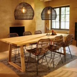 Mesas De Jantar-CASA New Oak Mesa De Jantar Com Pernas Triangulares De Madeira