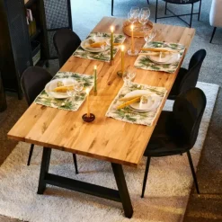 Mesas De Jantar-CASA New Oak Mesa De Jantar Com Pernas Em A De Metal