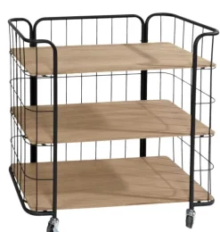 Estantes De Parede-CASA Oslo Estante Com Rodas 3 Prateleiras Preto, Natural