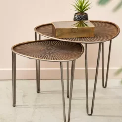 Mesas De Apoio-CASA Ovo Mesas Auxiliares Conjunto De 2 Prateado, Acobreado