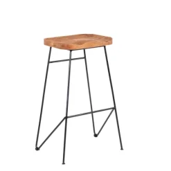 Bancos De Bar-CASA Teak Banco De Bar Preto, Natural