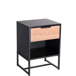 Cómodas-CASA Trenton Mesa De Cabeceira Preto, Natural