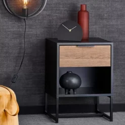 Cómodas-CASA Trenton Mesa De Cabeceira Preto, Natural