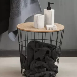 Mesas De Apoio-CASA Wire Mesa Auxiliar Preto, Natural