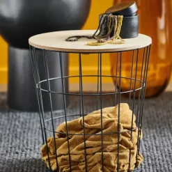 Mesas De Apoio-CASA Wire Mesa Auxiliar Preto, Natural