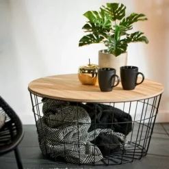 Mesas De Centro-CASA Wire Xl Mesa Auxiliar Xl Preto, Natural